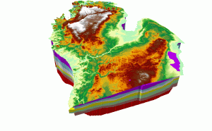 GIF of 3D model of Michigan lower peninsula bedrock, rotating