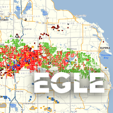 Screenshot of EGLE's interactive map of oil and gas logs