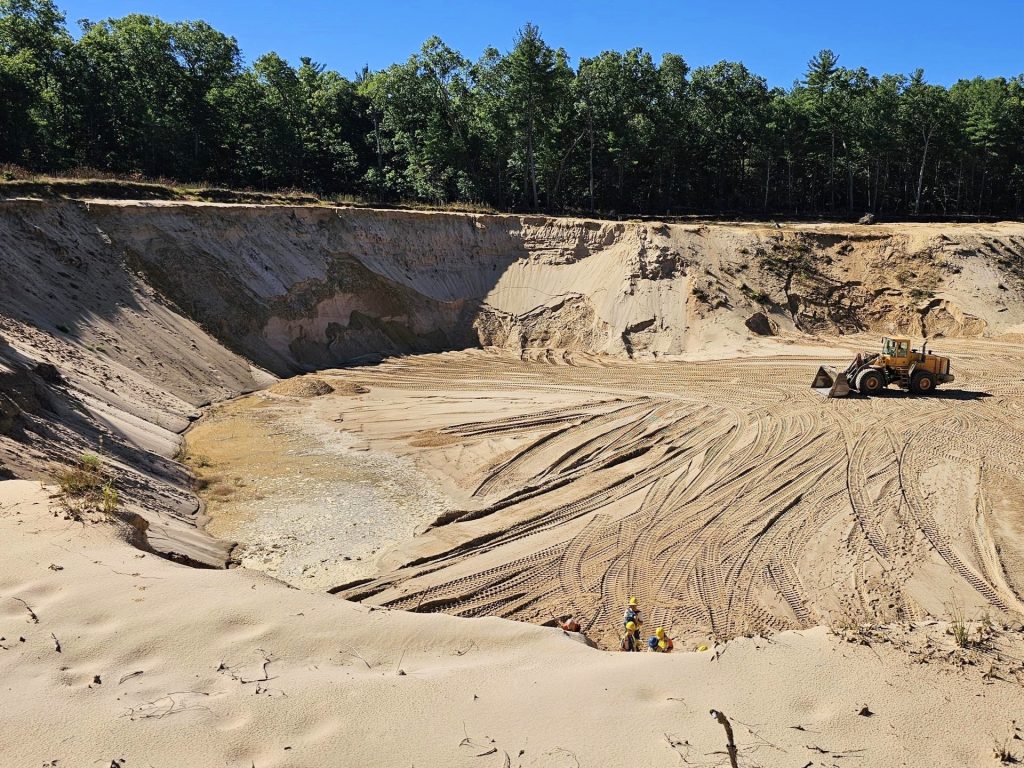 View looking down into a sand pit.