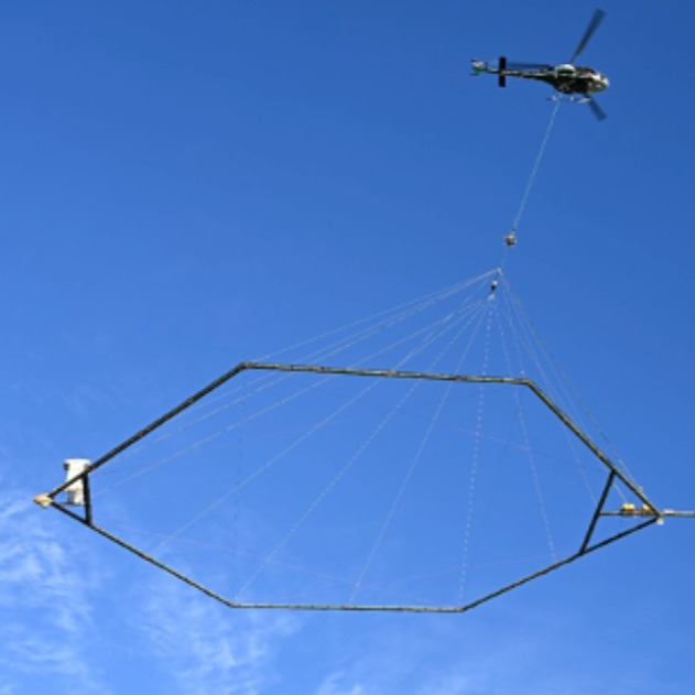 An airborne electromagnetic survey system used by low altitude helicopters.