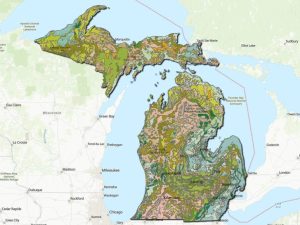 Screenshot of an interactive GIS map of Michigan geology.