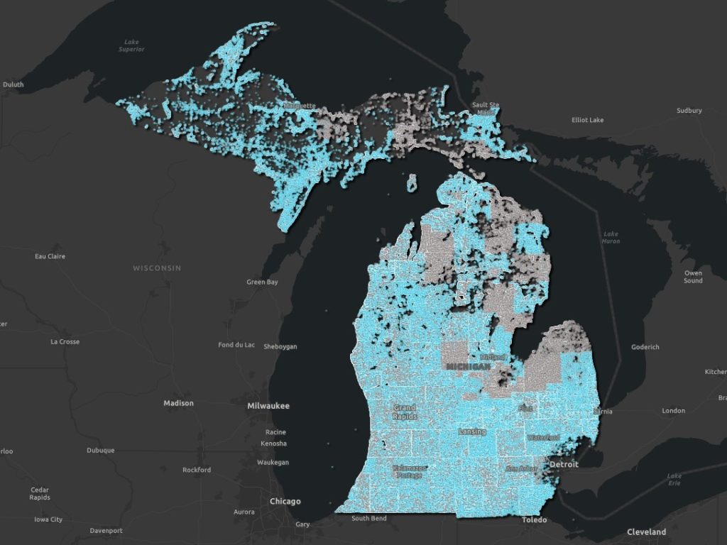 Distribution of wellogic water well locations in Michigan.