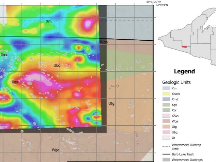 Screenshot of preliminary geologic map data in the Watersmeet Dome region.