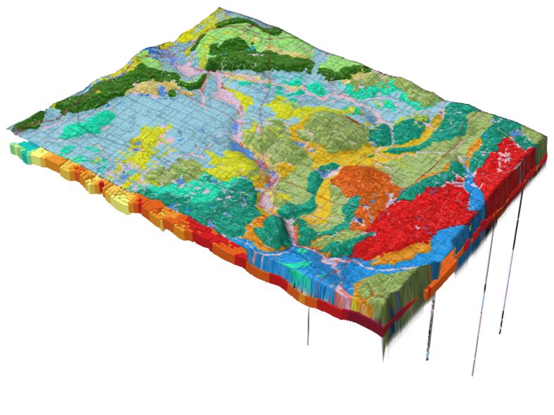Oblique view of the 3D surficial geology model for Allegan County.
