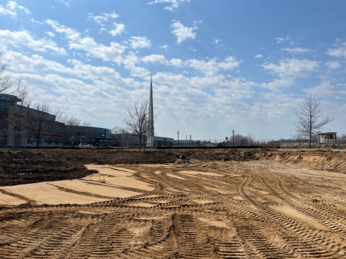 Construction photo of the new MGRRE site showing the flattened subgrade.