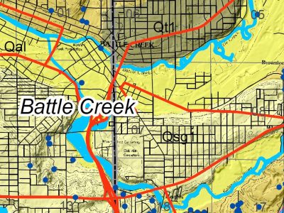 Snapshot of a geologic map of the Battlecreek area.